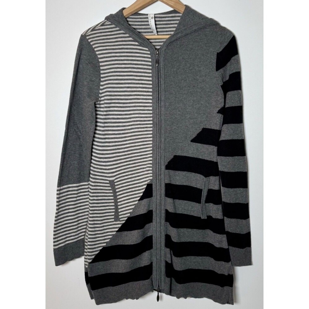 Indigenous Organic Cotton Full Zip Hooded Tunic Cardigan‎ Sweater Striped Small